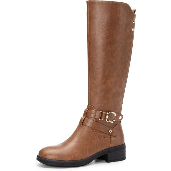 Women's Faux Fur Knee High Boots Size 7.5 Buckle Zipper Riding Style - Picture 3 of 8